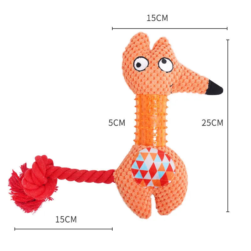 Blue corn kernel TPR dog squeaky toy with cotton rope tail on white background
