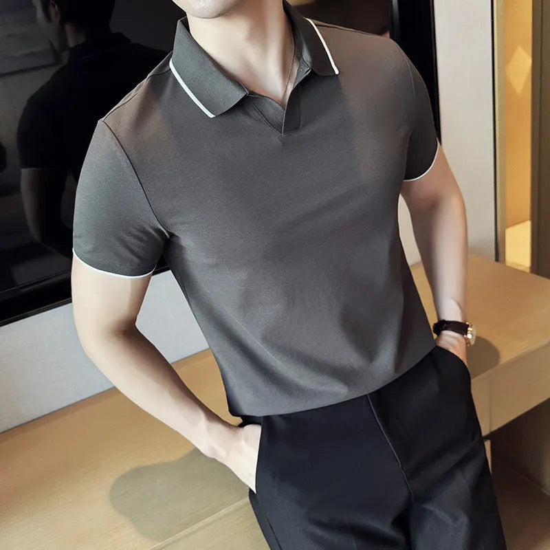 Men's mercerised cotton lapel polo shirt in cotton blend fabric with short sleeves and regular fit