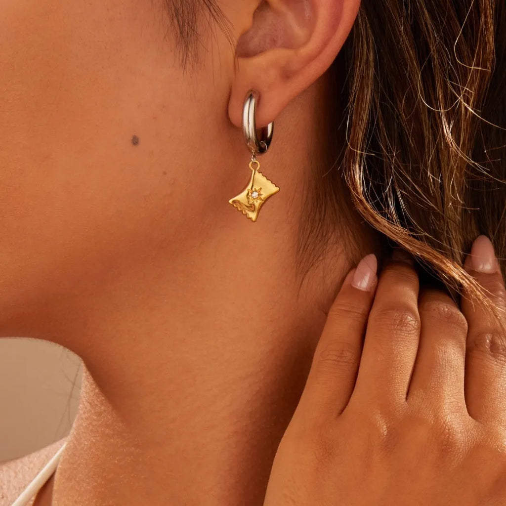 Christmas tree earrings stainless steel 18K gold plated heart star geometric dangle jewellery