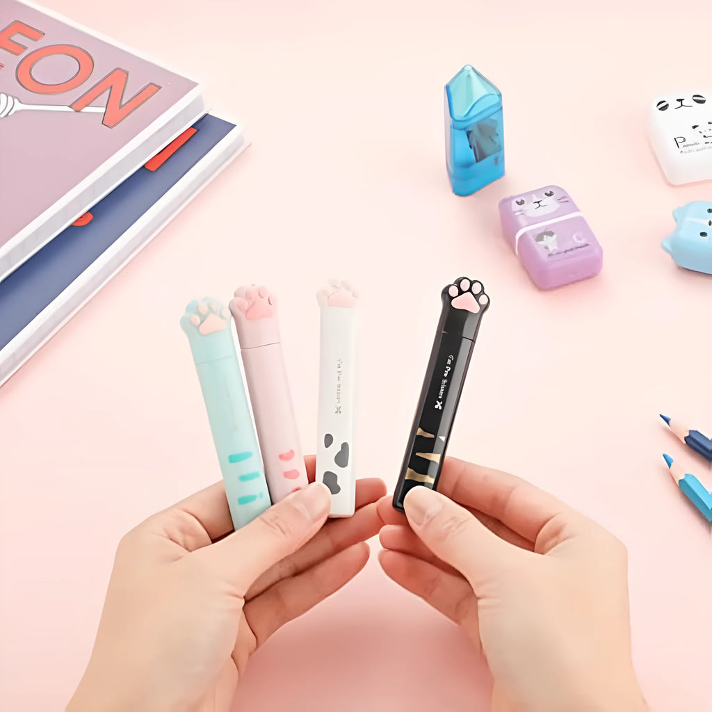 Cat paw design mini folding scissors in pink, white, black, or blue colour options