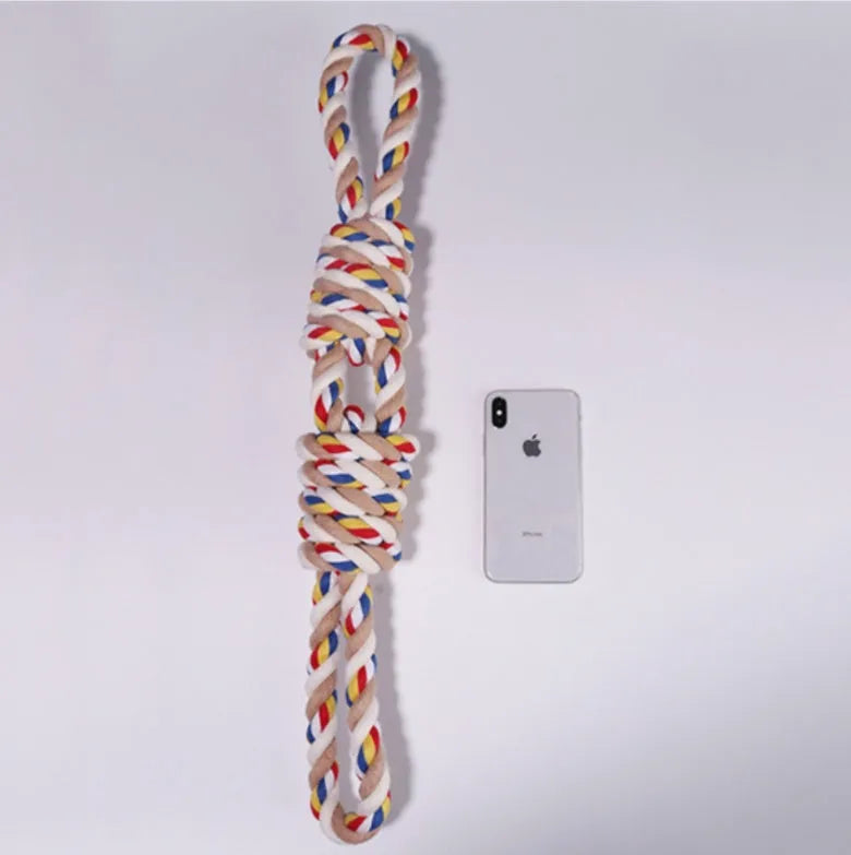 Pet bite rope dog chew toy made from cotton rope, 60 cm length, on light background