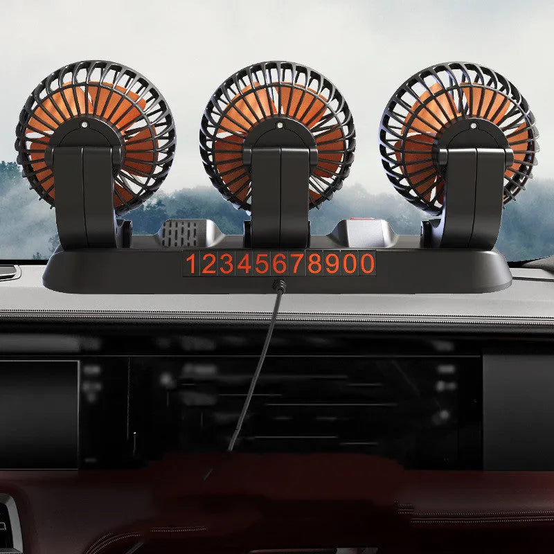 Three head automotive cooling fan with ABS motor, 30.2 cm width, for 5V 12V 24V vehicle systems