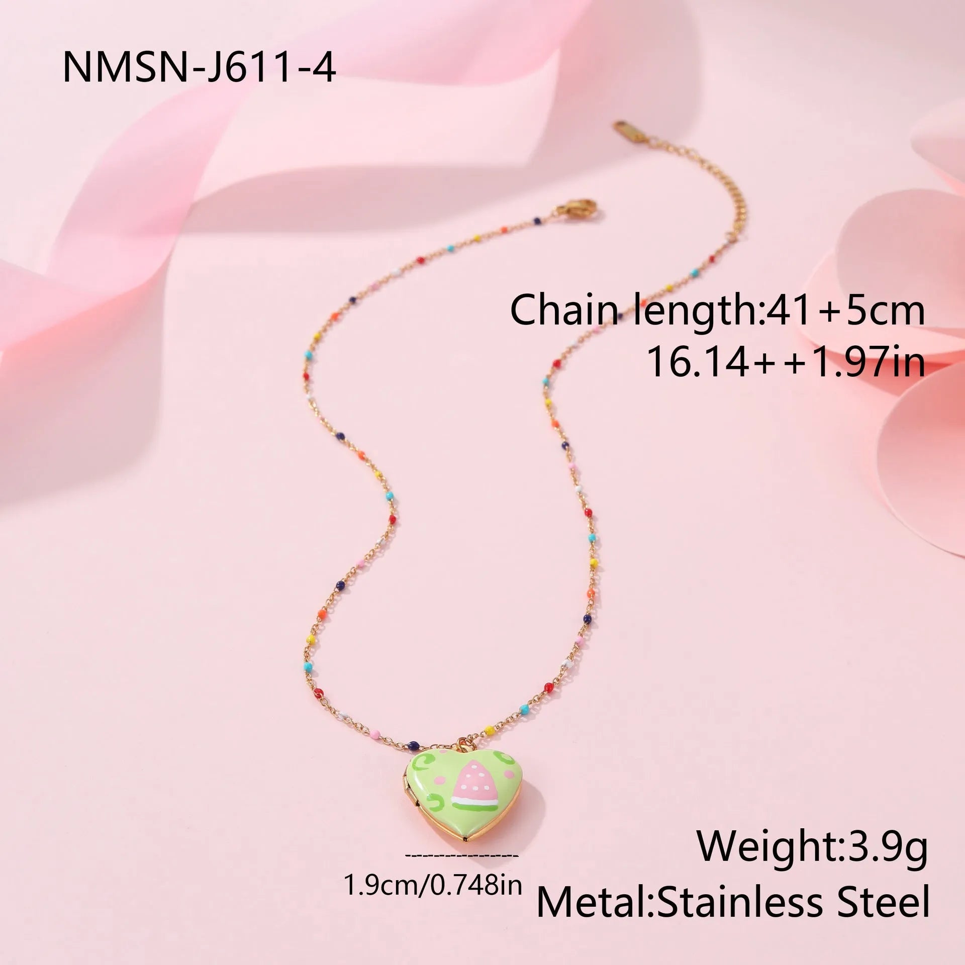 Gold-plated stainless steel necklace with heart-shaped fruit pendant on an adjustable chain.