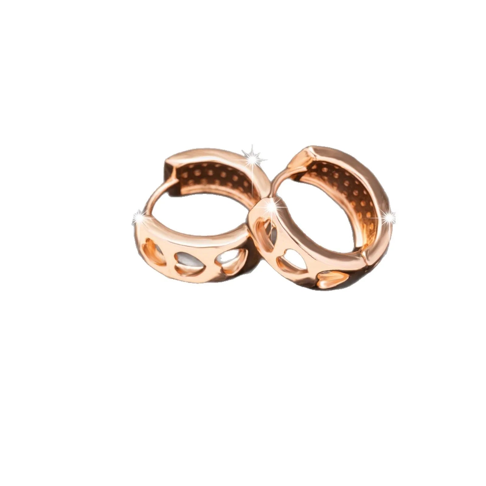 Rose gold hollowed out heart-shaped stud earrings for women, fresh sweet style.