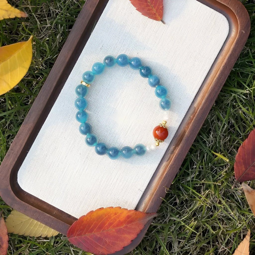 Candy Heart Agate Colored Glaze Bracelet 8mm beads alloy inlay natural stone jewellery