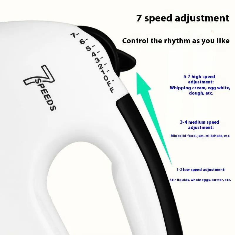 Electric egg beater hand mixer in white with silver beaters, 100W, 7-speed control, EU plug