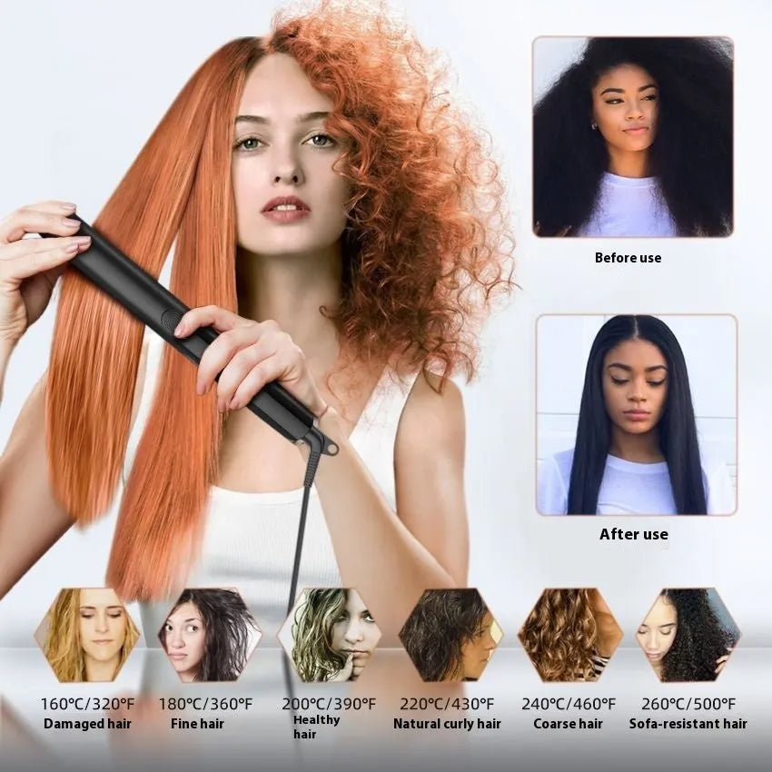 Hair straightener with temperature display showing 207℃ and negative ion technology