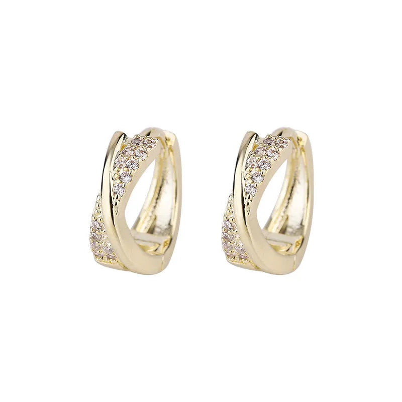 Geometric copper earrings with 14K yellow zircon-treated finish