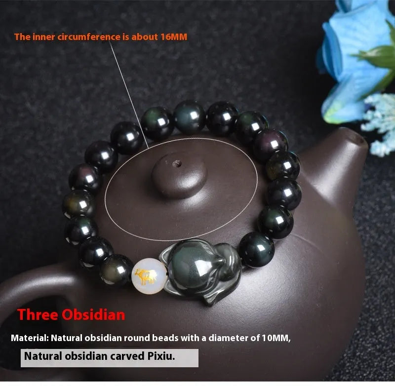 Natural obsidian bracelet with 10mm beads in three national style variations
