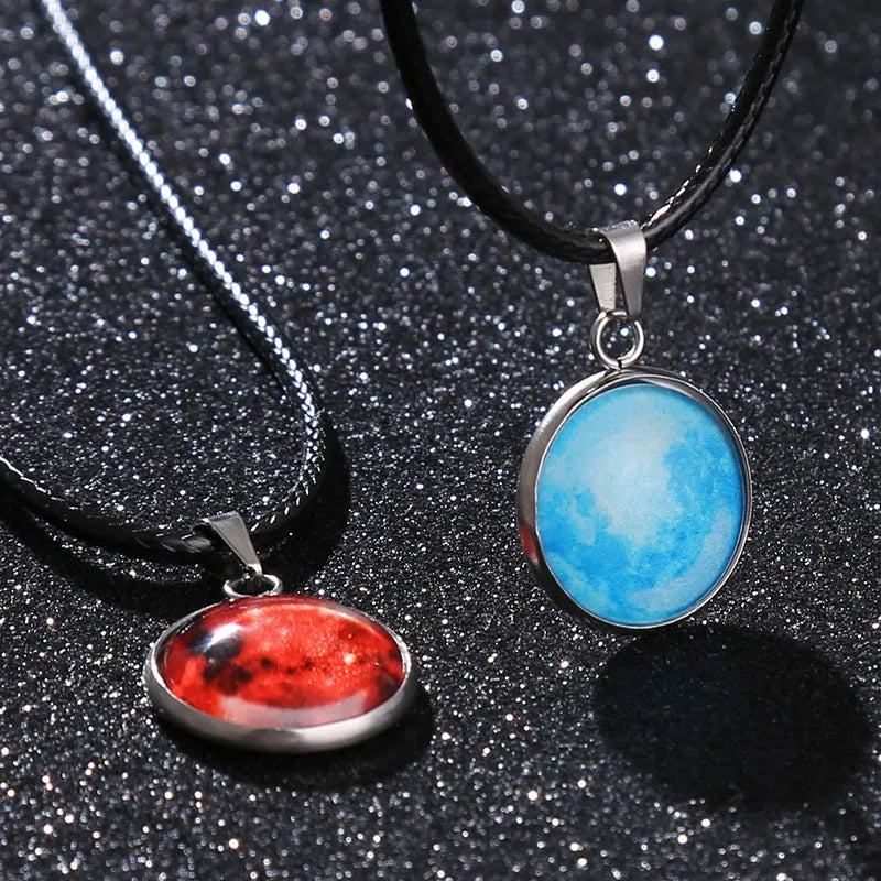 Luminous alloy pendant necklace with glass and coloured glaze Christmas moon night sky constellation design