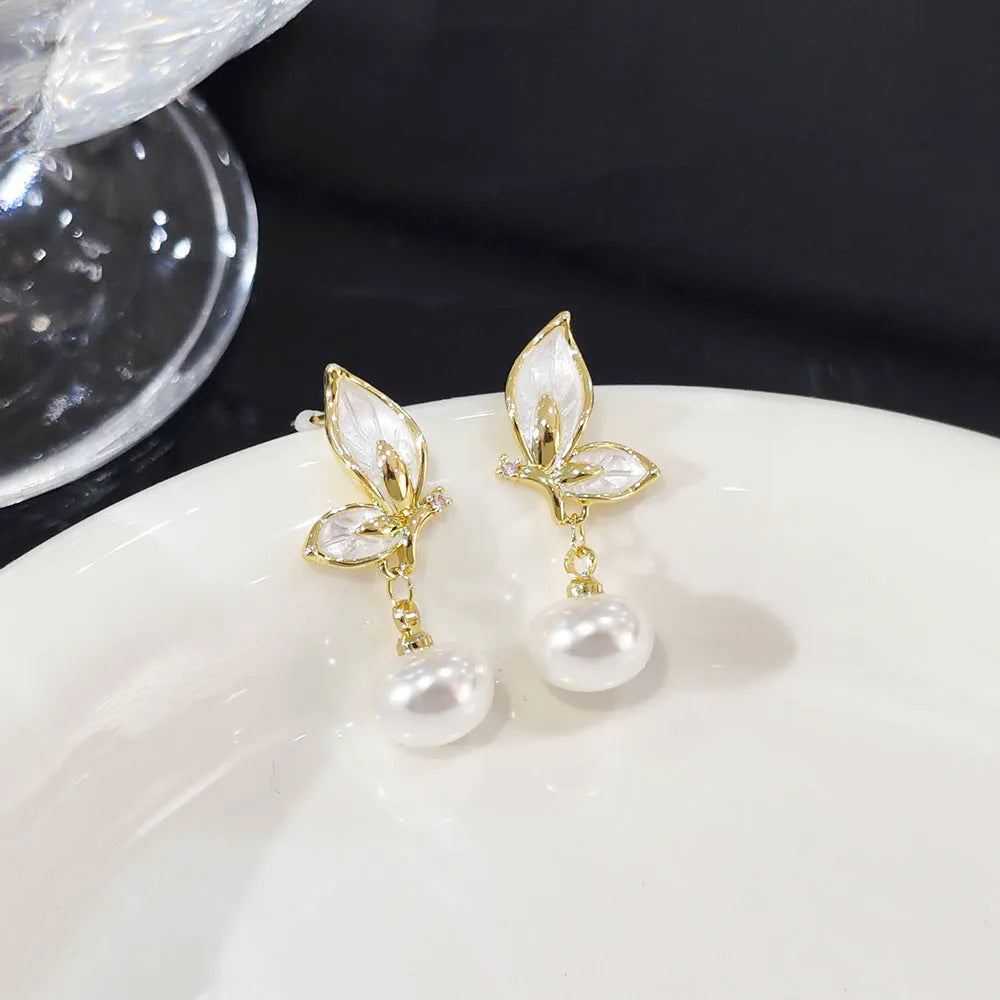 Copper butterfly earrings for women with zircon painting and electroplated finish in colour PT0203