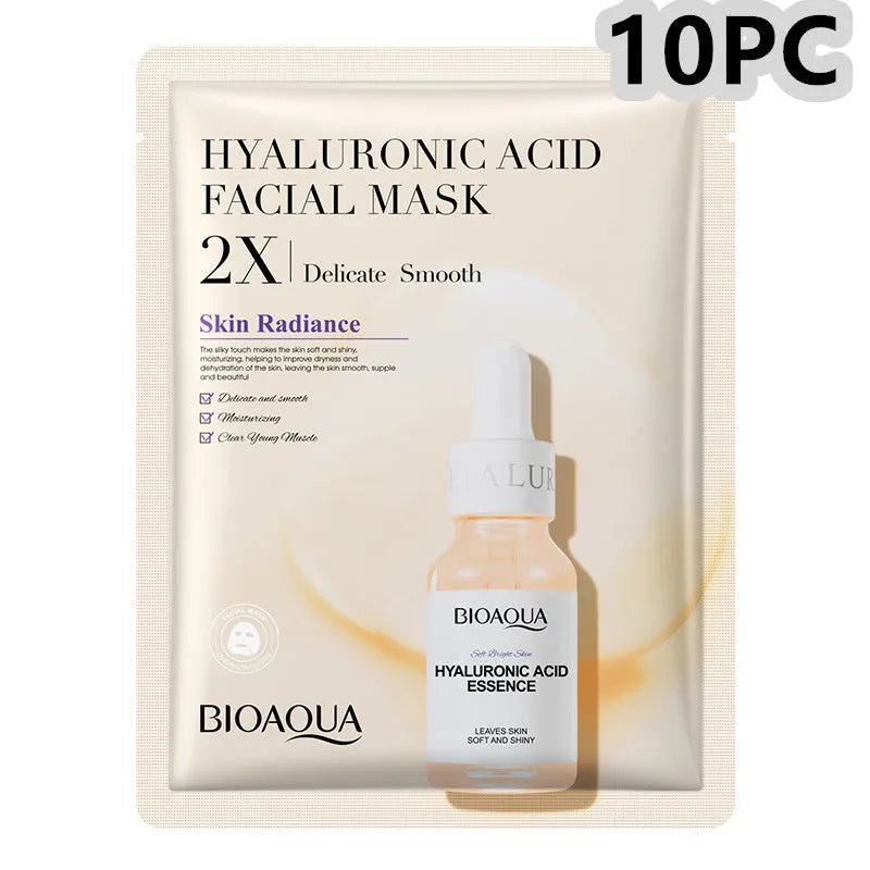Collagen and Hyaluronic Acid facial sheet mask set with 30g gel formula on white background