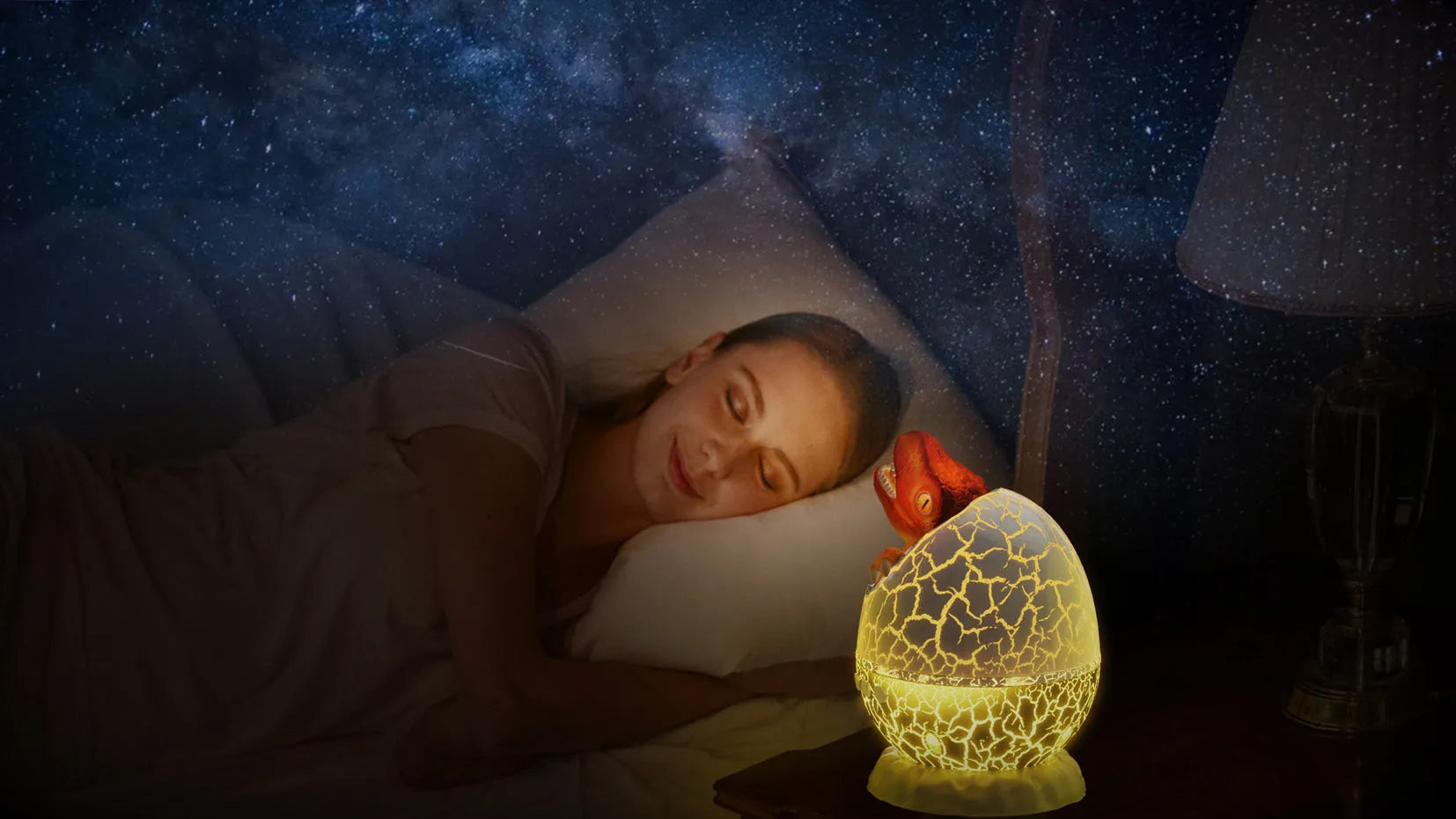 Brown cracked translucent dinosaur egg starry sky projection light with adjustable angle and night light