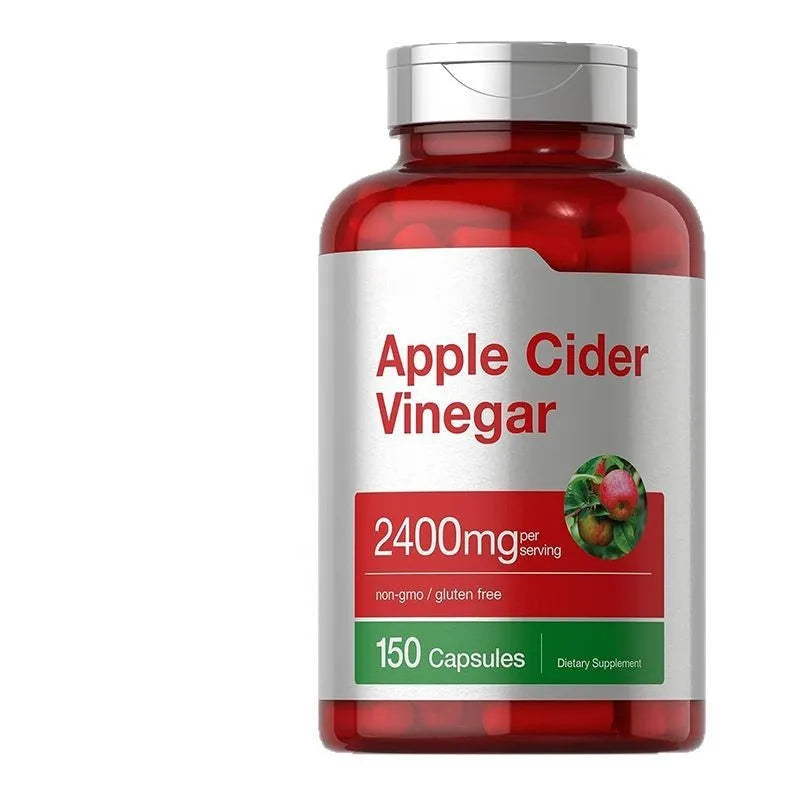 Container of apple cider vinegar capsules dietary supplement containing 150 tablets