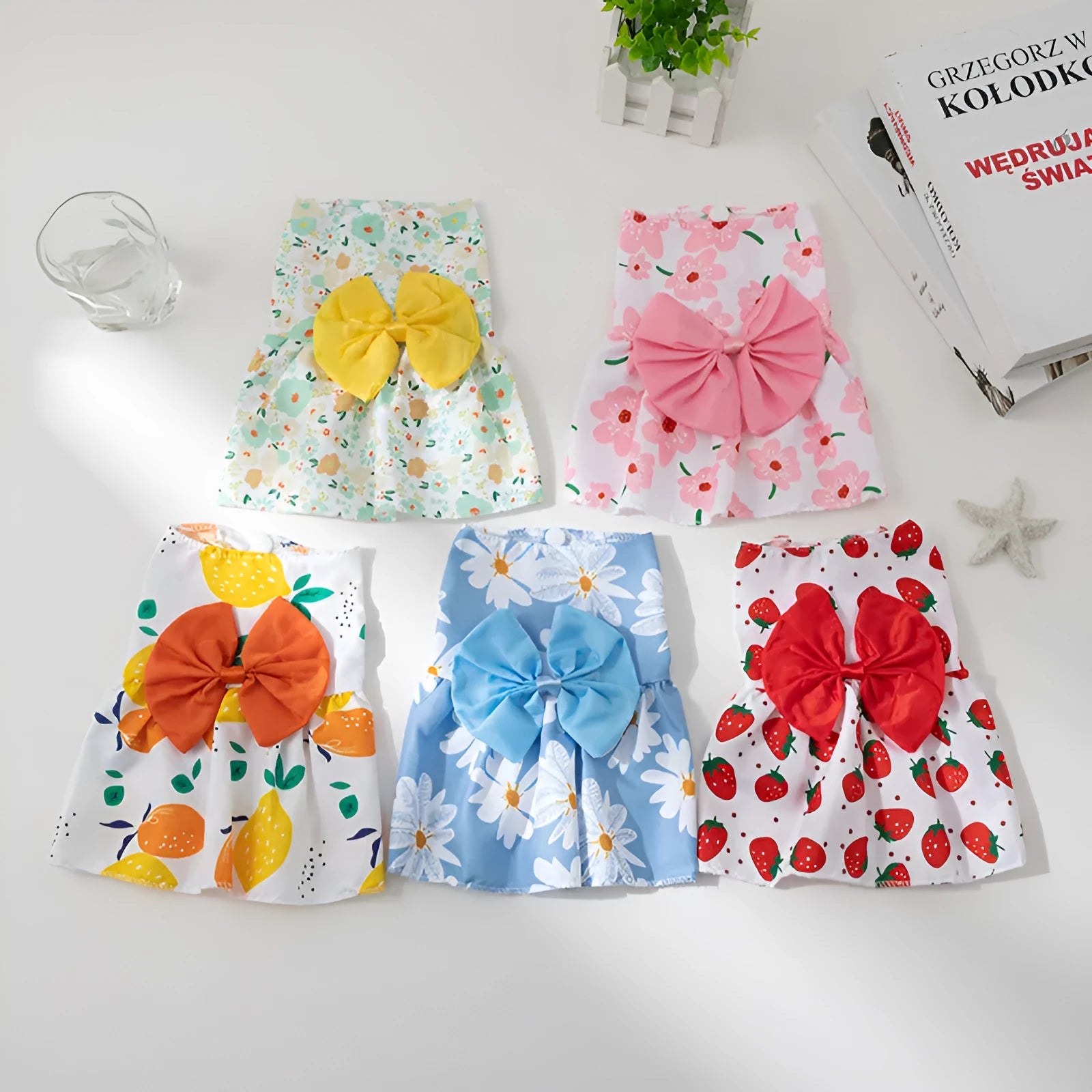 Ultra-thin floral butterfly knot pet dress for dogs and cats with decorative bow