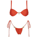 Red women's nylon solid colour sleeveless briefs swimsuit with steel bracket and tied split design