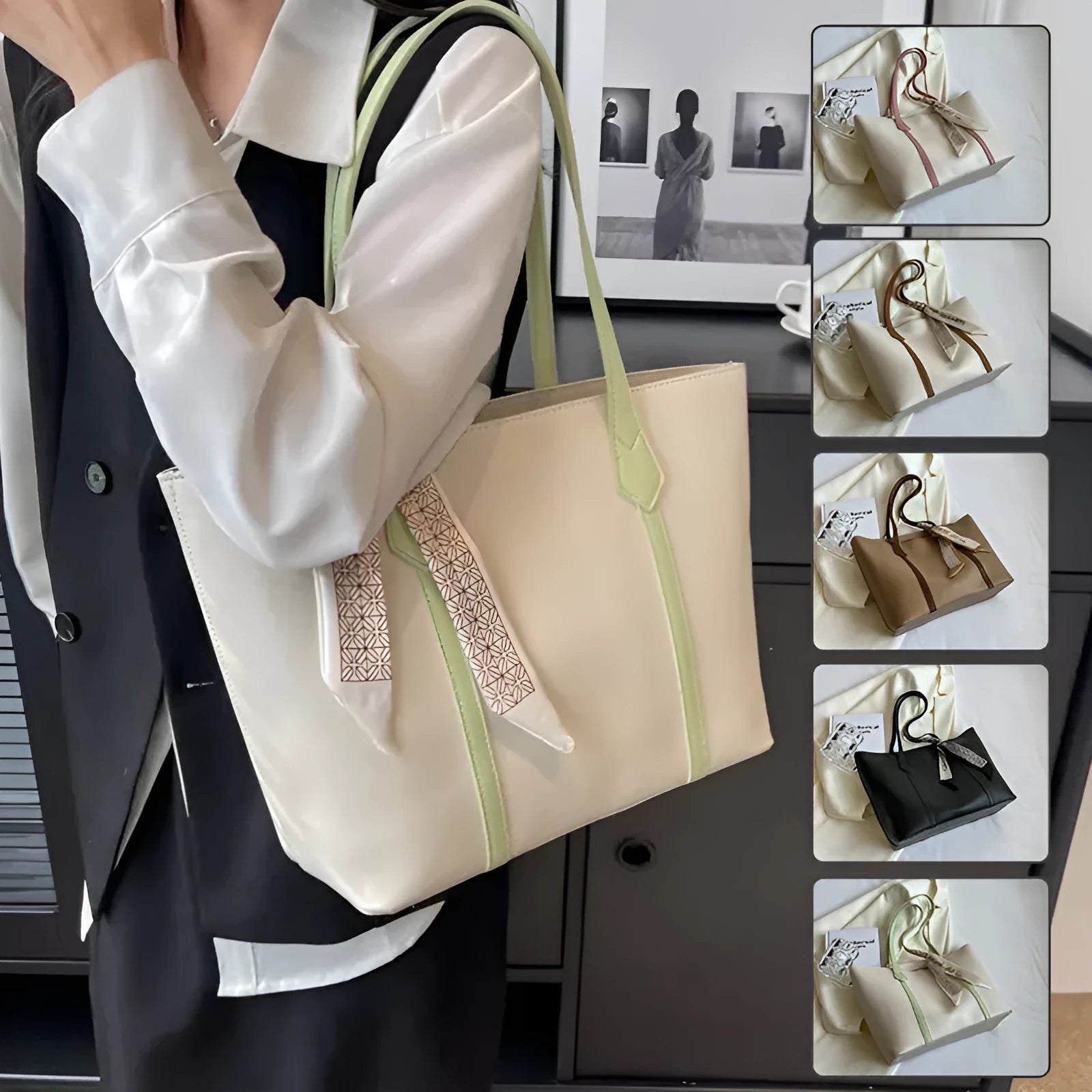 Canvas bucket tote bag with crossbody strap showing sandwich pocket organisation and soft construction