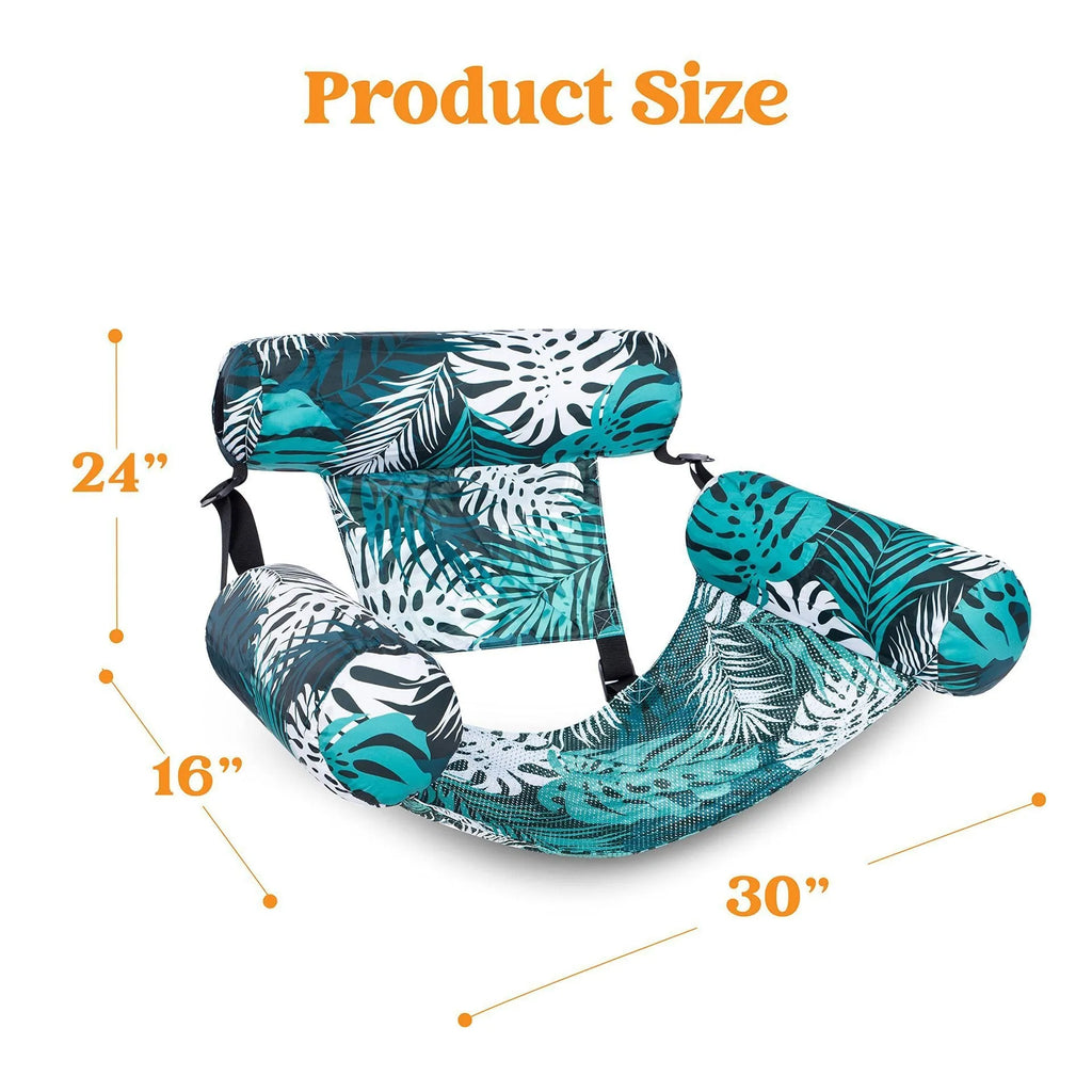 Inflatable floating hammock chair in blue leaves pattern, made of ordinary PVC, for pool or lake use