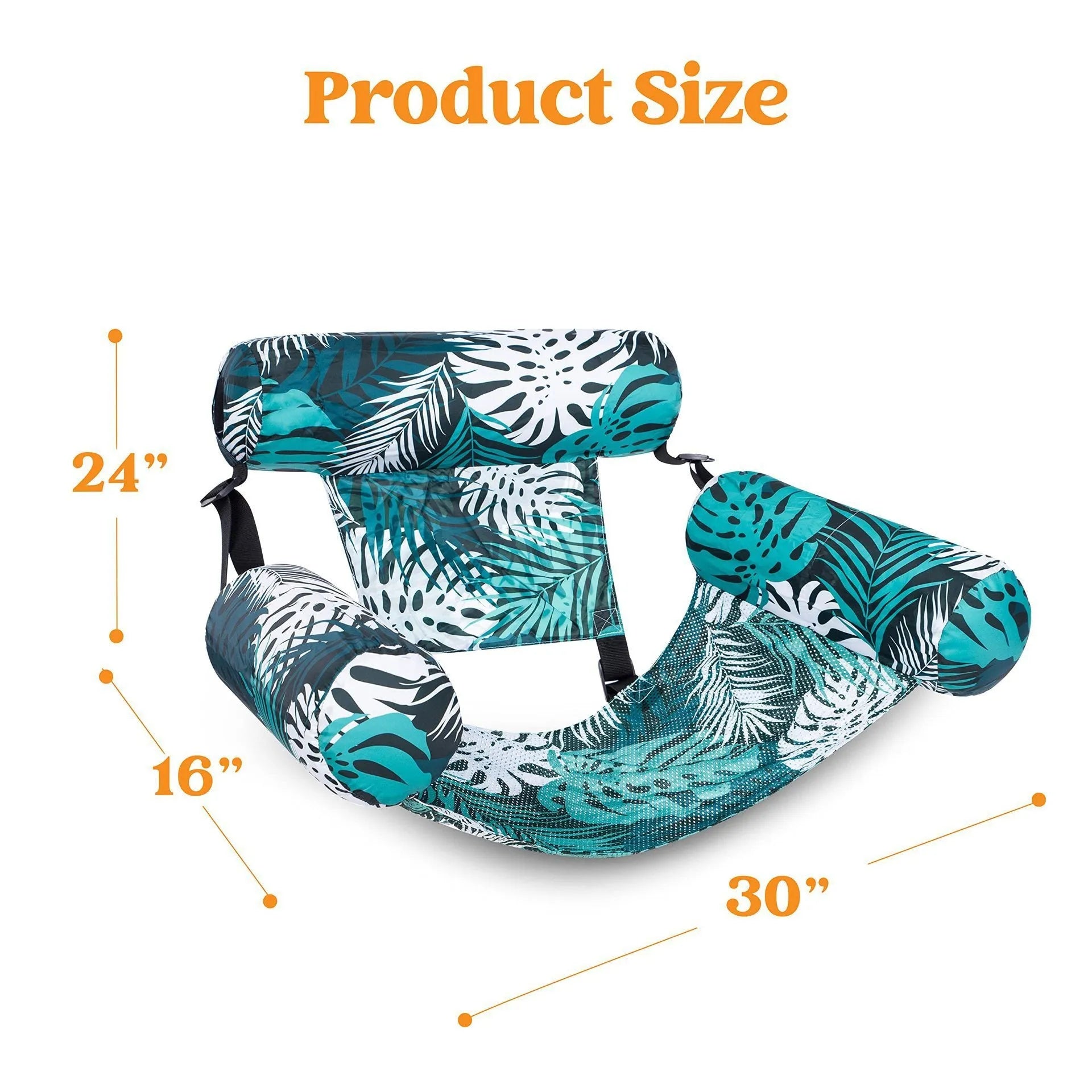Inflatable floating hammock chair in blue leaves pattern, made of ordinary PVC, for pool or lake use