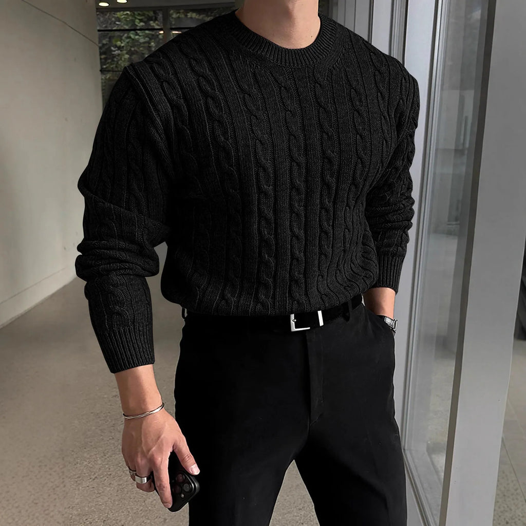Men's thick knit turtleneck sweater in dark blue, polyester fibre pullover for autumn and winter casual wear