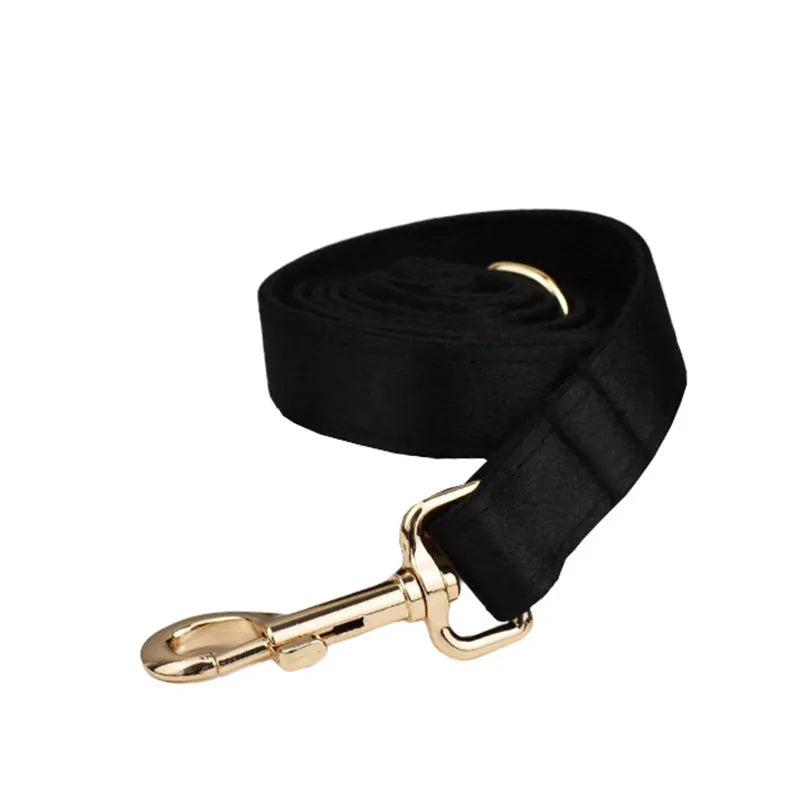 Cloth dog chest strap harness set with collar, leash, and decorative bow accessory in multiple sizes