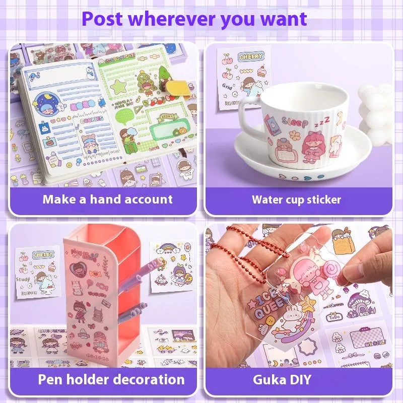 Children's themed sticker collection box with five printed adhesive designs
