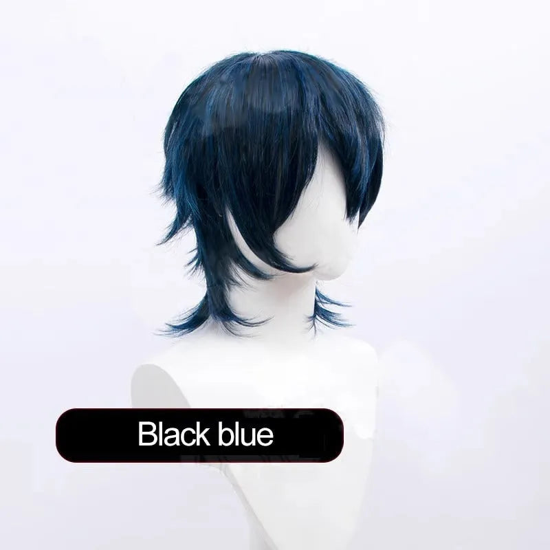 Short cosplay wig for men with lengthened tail and anti-curling mechanism in anime style