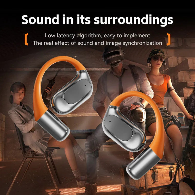AI Translation Bluetooth Headset M113 in black non in-ear ear hook design with titanium alloy frame