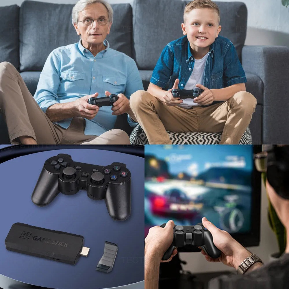 HD home TV game console with handheld controller and HDMI cable on television stand