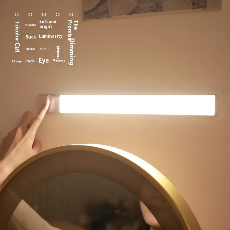 Ultra-thin LED mirror headlight with USB charging in modern simplicity style, 300x40x10mm, tri-color temperature