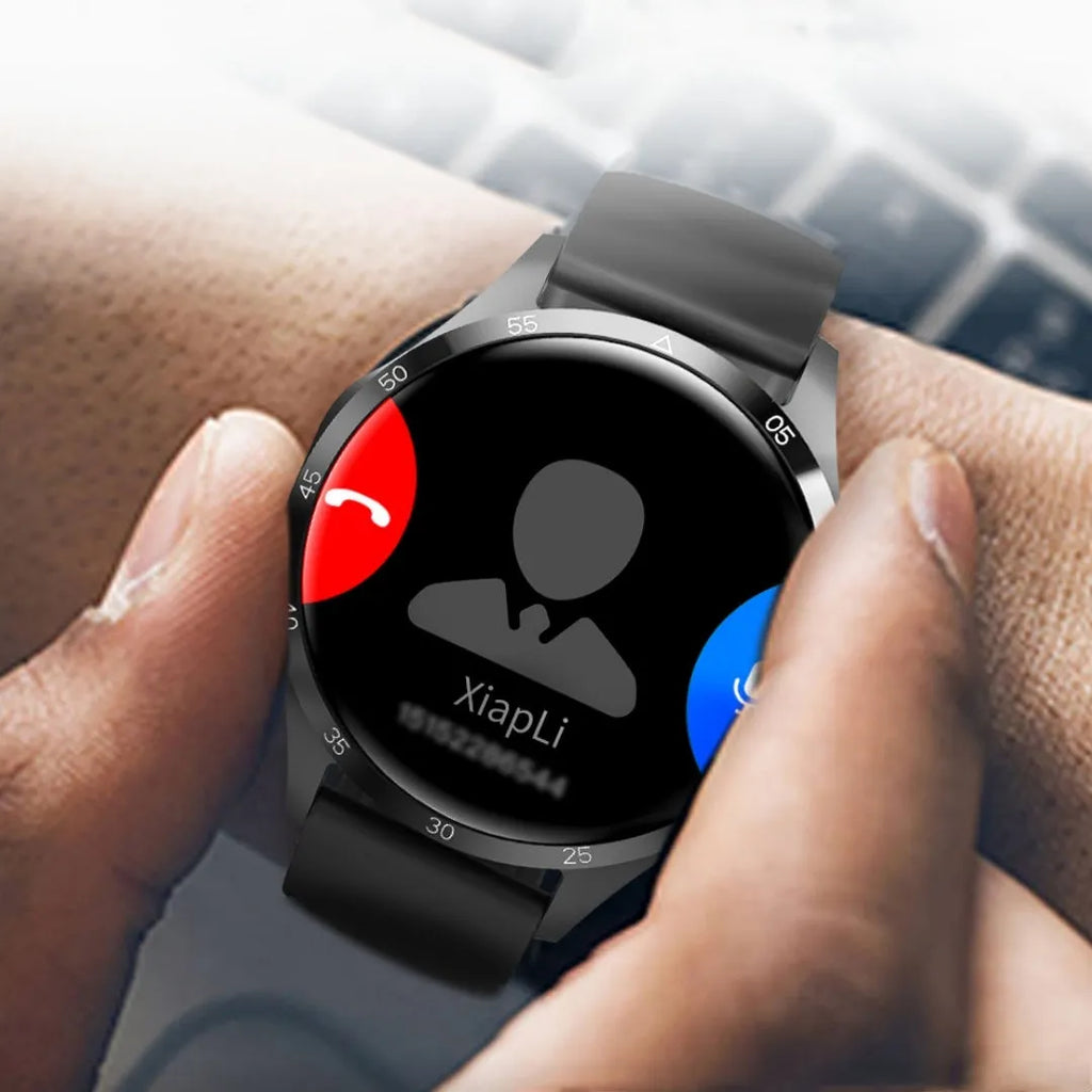 Black smartwatch with Bluetooth calling and health monitoring functions on silicone or Milan mesh strap