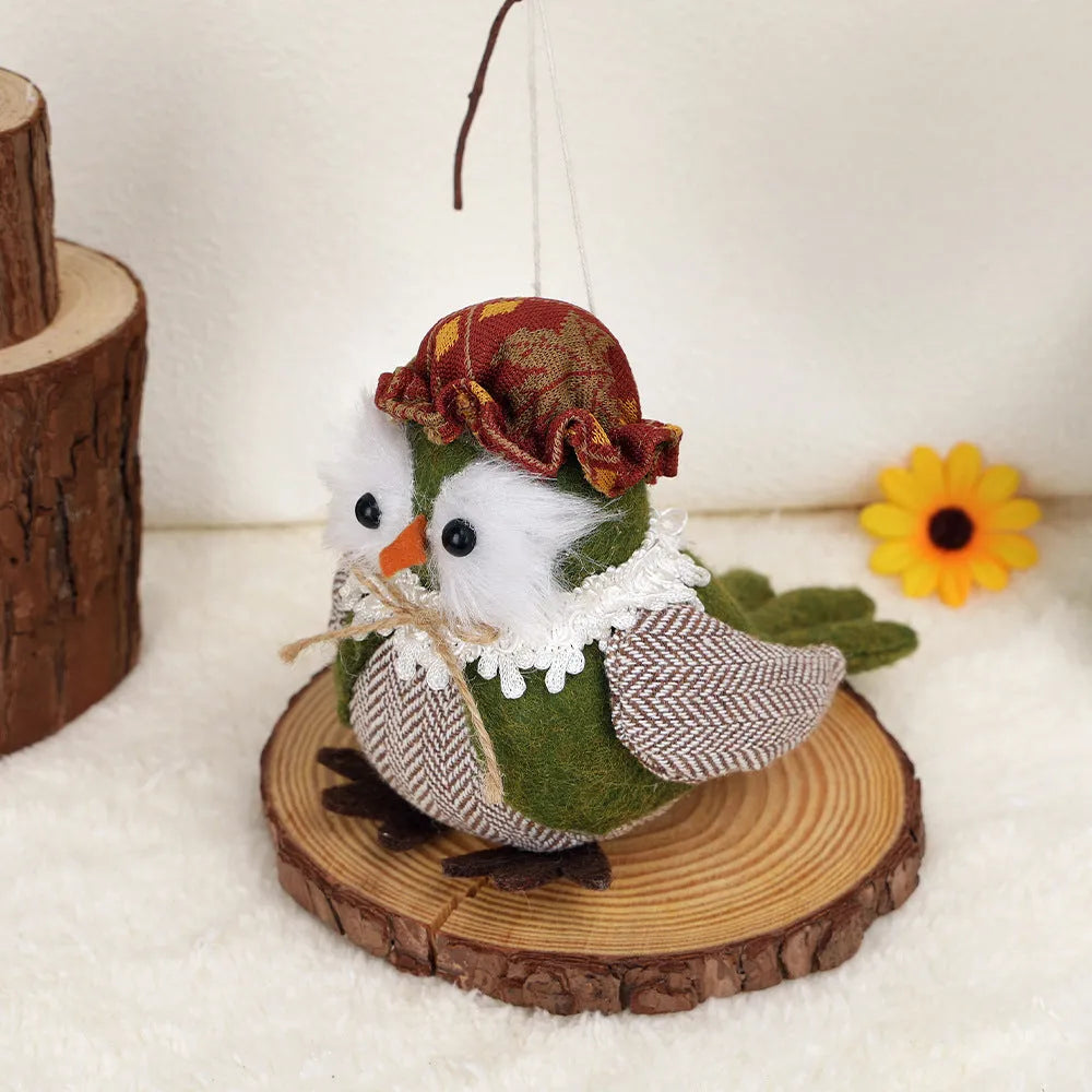 Thanksgiving owl harvest bird pendant ornament in orange or green colours for window or desktop decoration