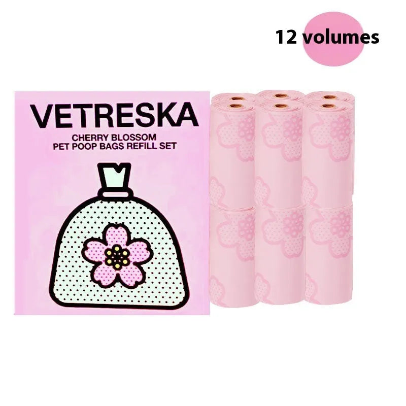 Thickened dog poo bag capsule with scented roll in strawberry, orange or cherry blossom style