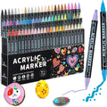Household stackable dual-tip acrylic markers set showing fine and bullet points in a range of colours