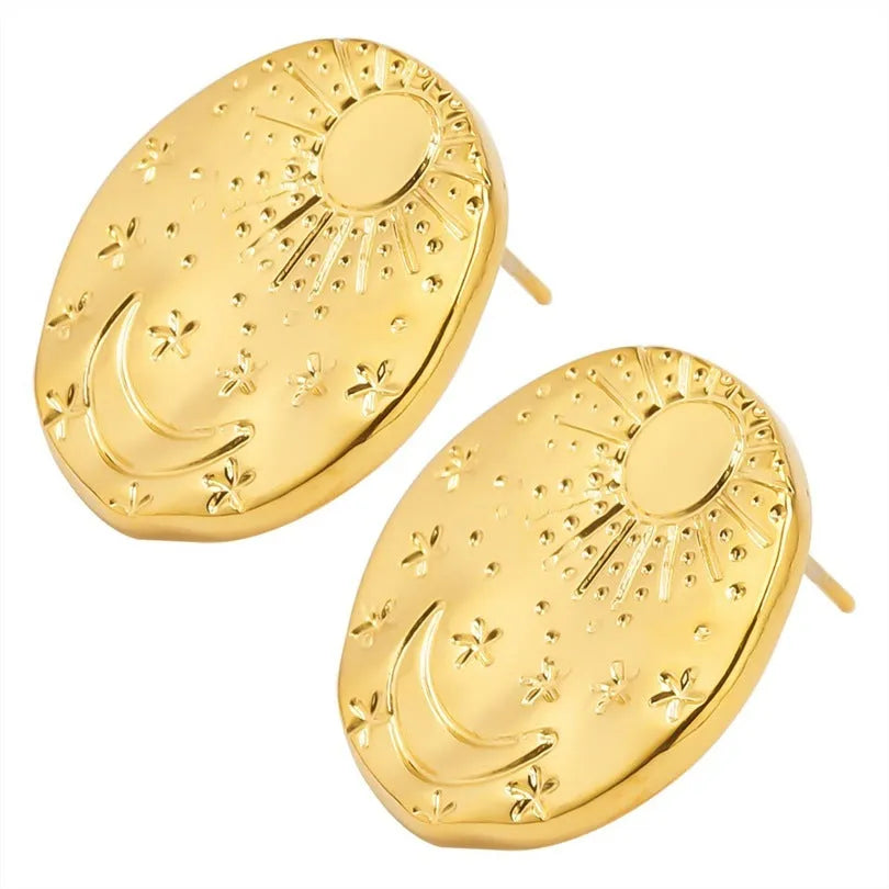 304 stainless steel geometric shell stud earrings with gold or silver electroplating for body piercing jewellery
