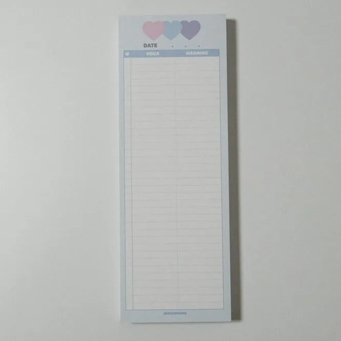 Vertical format English word notepad in half B5 size with double-sided printing and colour-coded cover