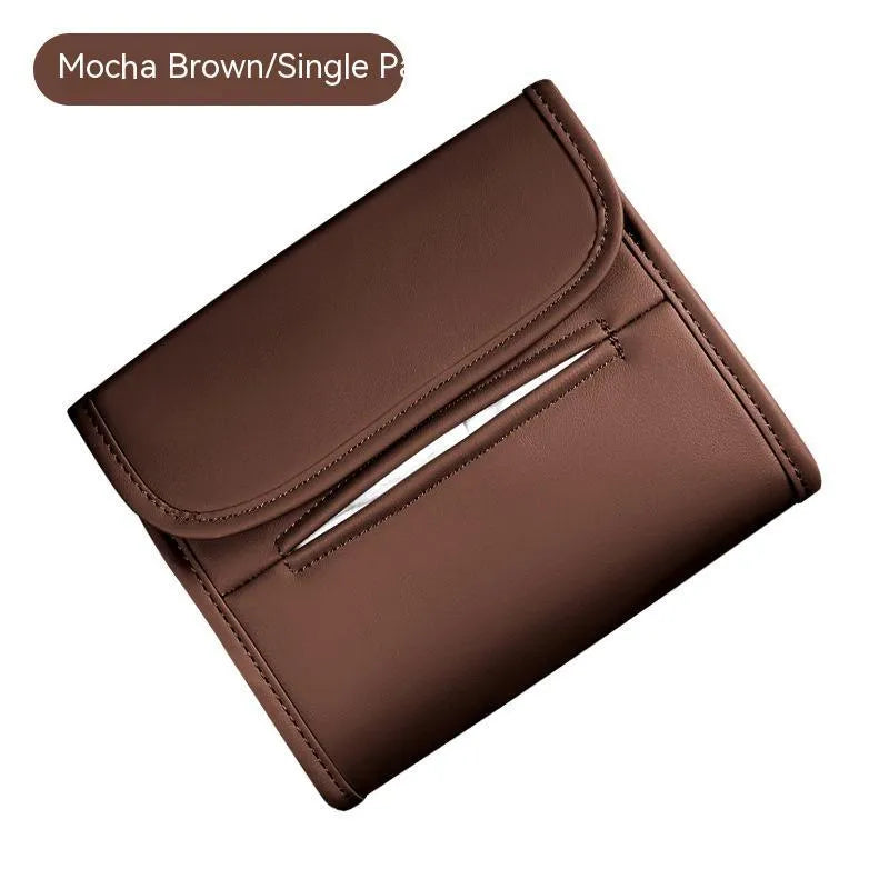Leather car tissue box with elastic band mounting for vehicle installation