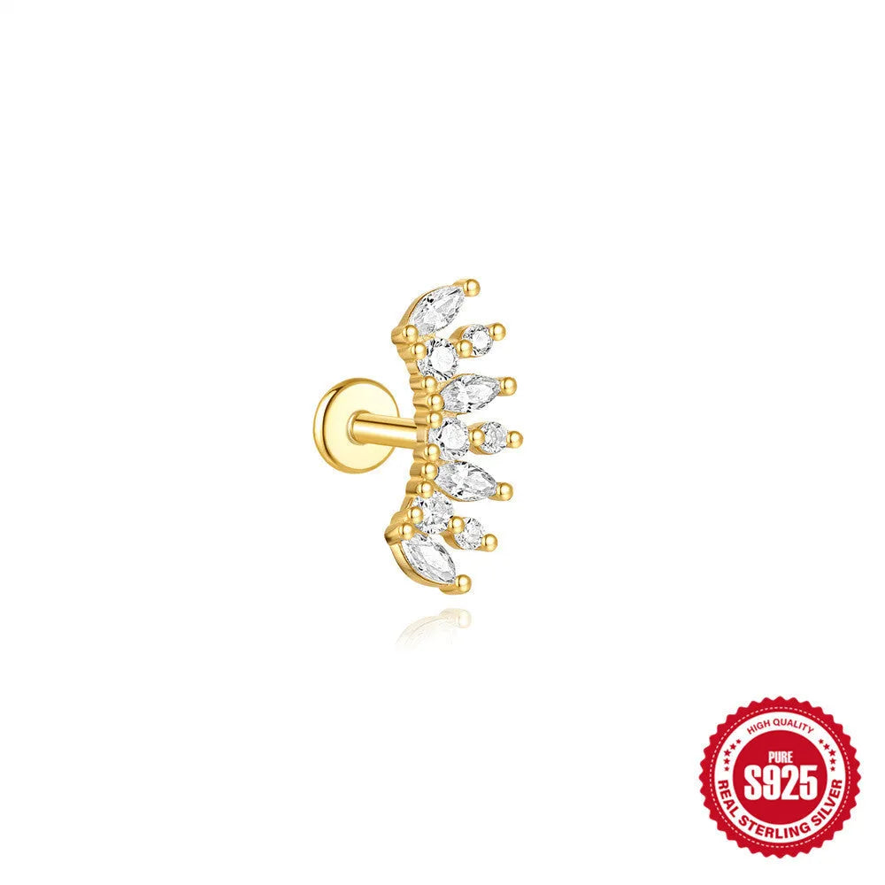 S925 sterling silver water drop earrings with flat spiral geometric design and gold plating.