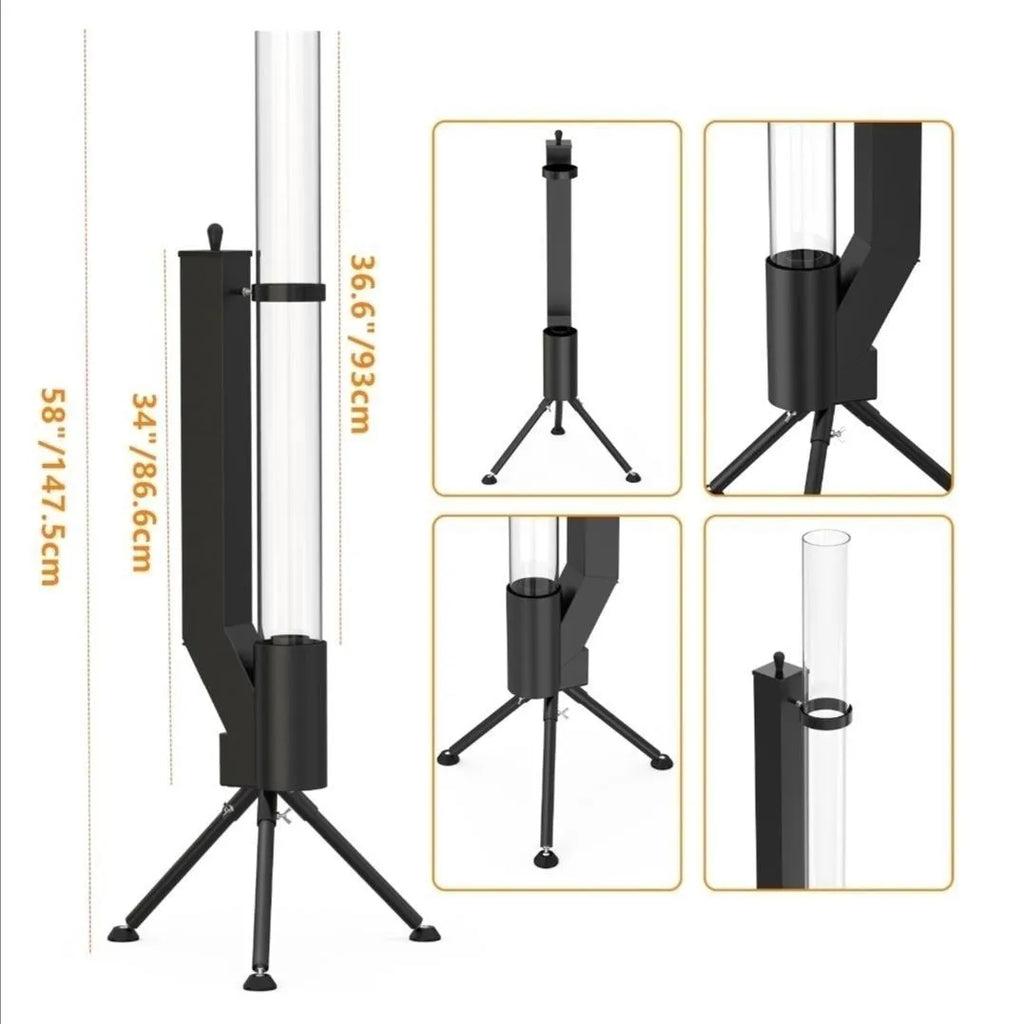 Vertical black cast iron wood burning rocket furnace for courtyard heating