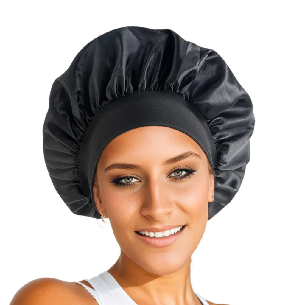 Wide-brimmed high elastic polyester headscarf for women, knitted tie-dye design, flat top crown, breathable sun protection cap