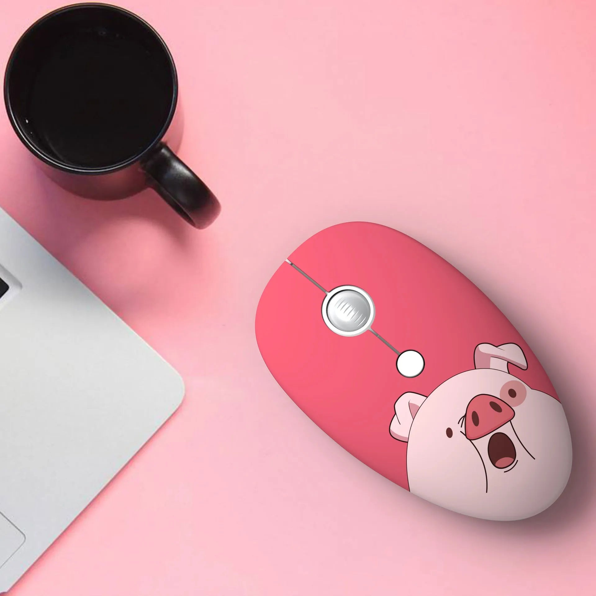 Compact wireless computer mouse with cartoon animal design in multiple colour options for laptop use