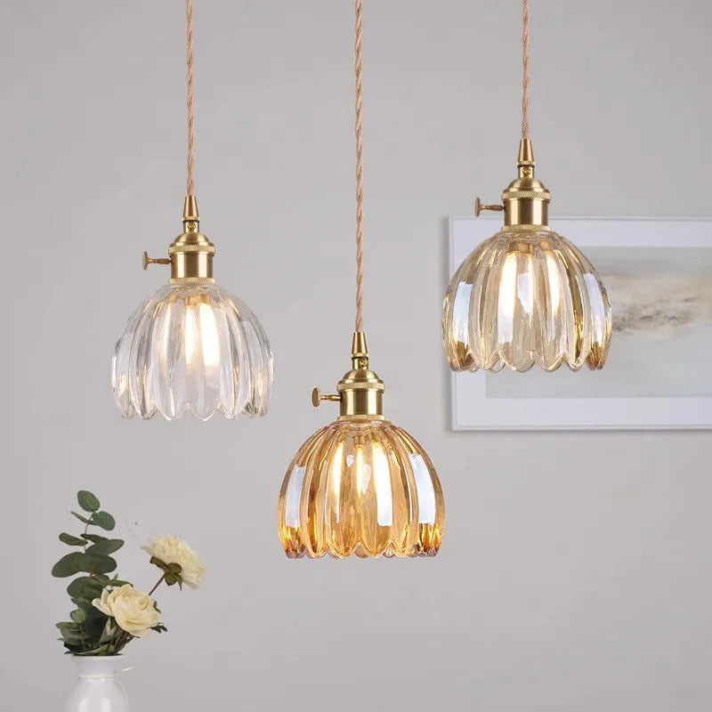 Vintage glass flower chandelier with Nordic design in amber colour for bedroom ceiling mounting
