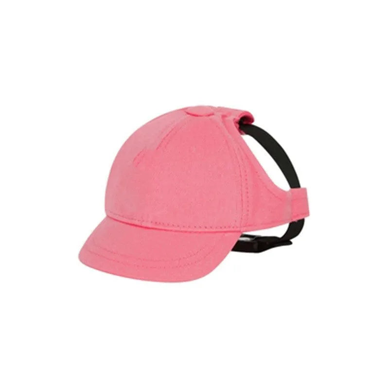 Adjustable sun-proof cotton pet baseball cap with exposed ears in apricot on dog