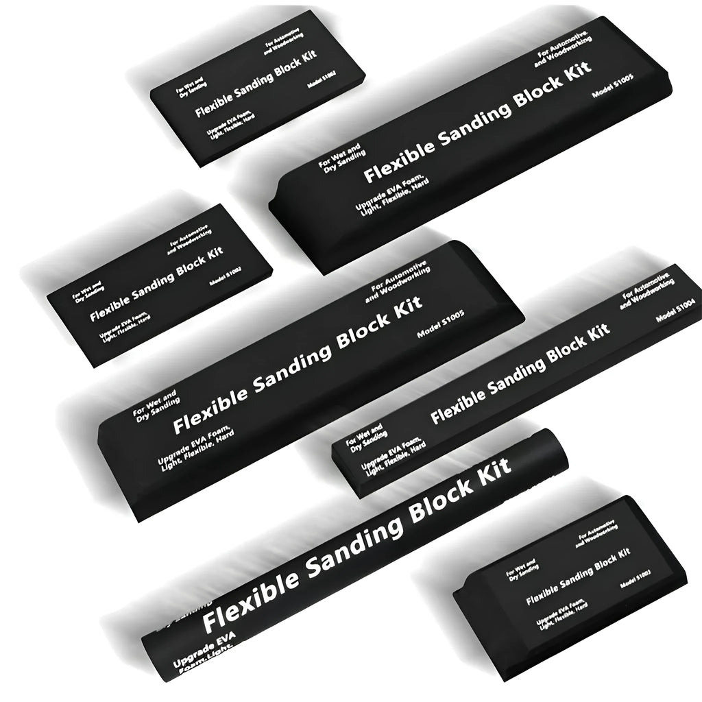 Set of seven black frosted EVA display blocks with visible metal fittings