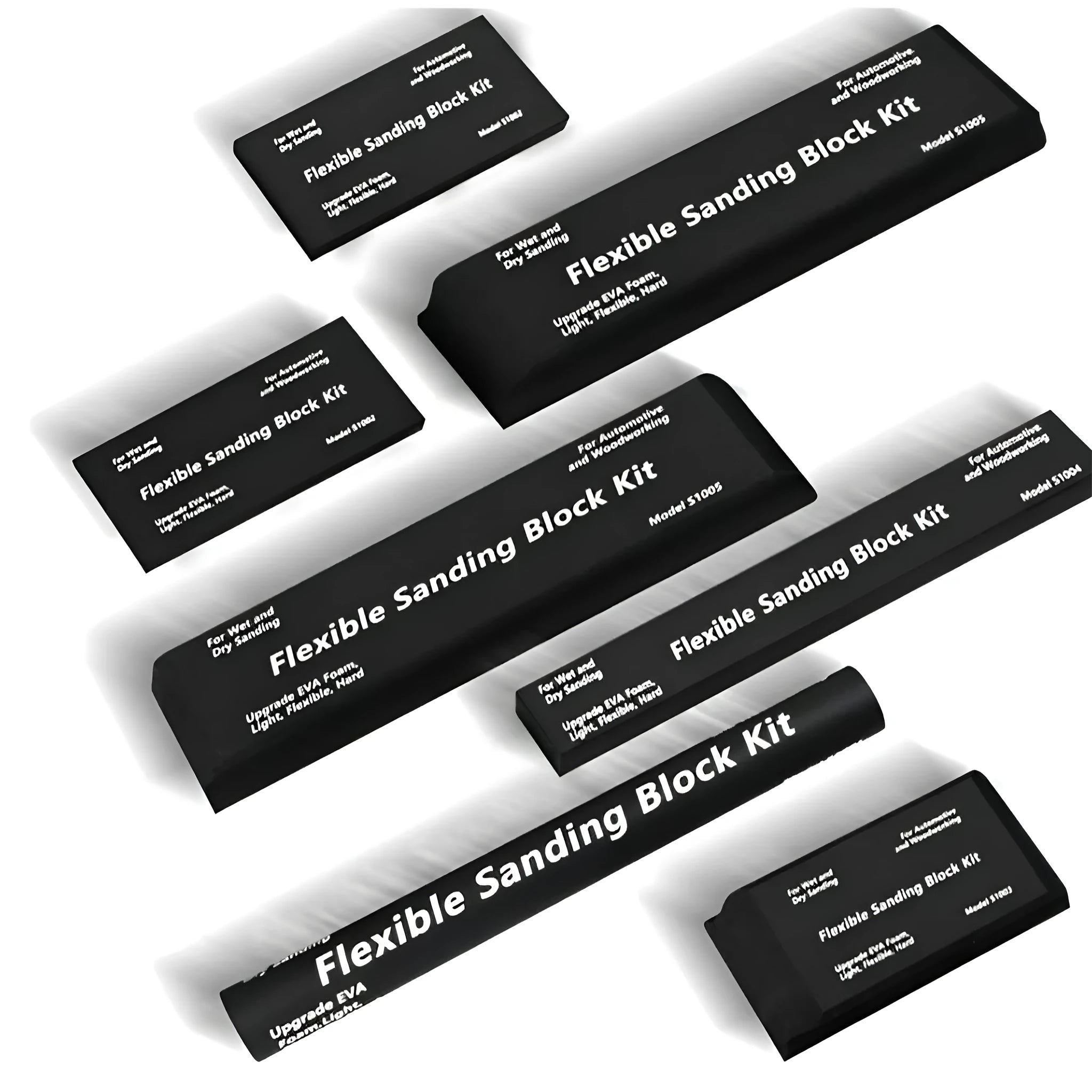 Set of seven black frosted EVA display blocks with visible metal fittings