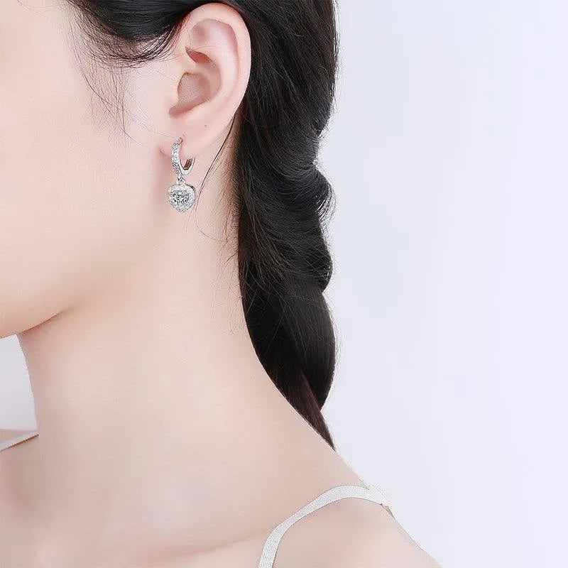 Copper inlaid zircon love earrings heart shape women electroplating white gold yellow gold Korean style