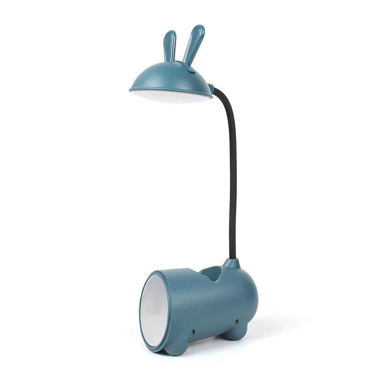 Green cartoon desktop table lamp with USB cable and built-in pen storage compartments