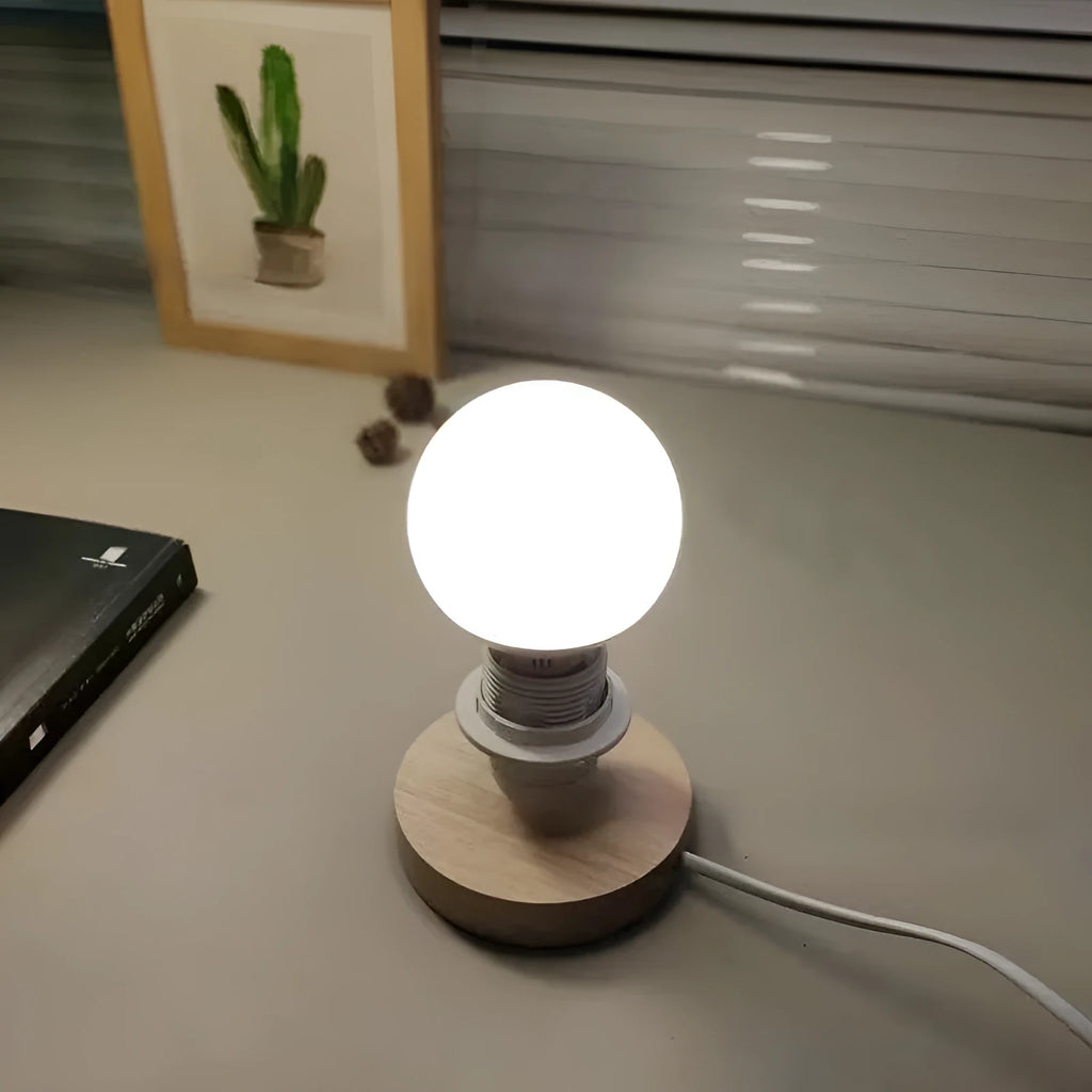 Mini table lamp with wooden base, modern simplicity style, black cord and US plug