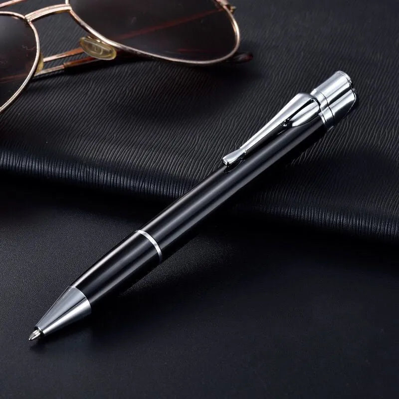 Windproof metal jet pen lighter in assorted colours showing slim refillable design