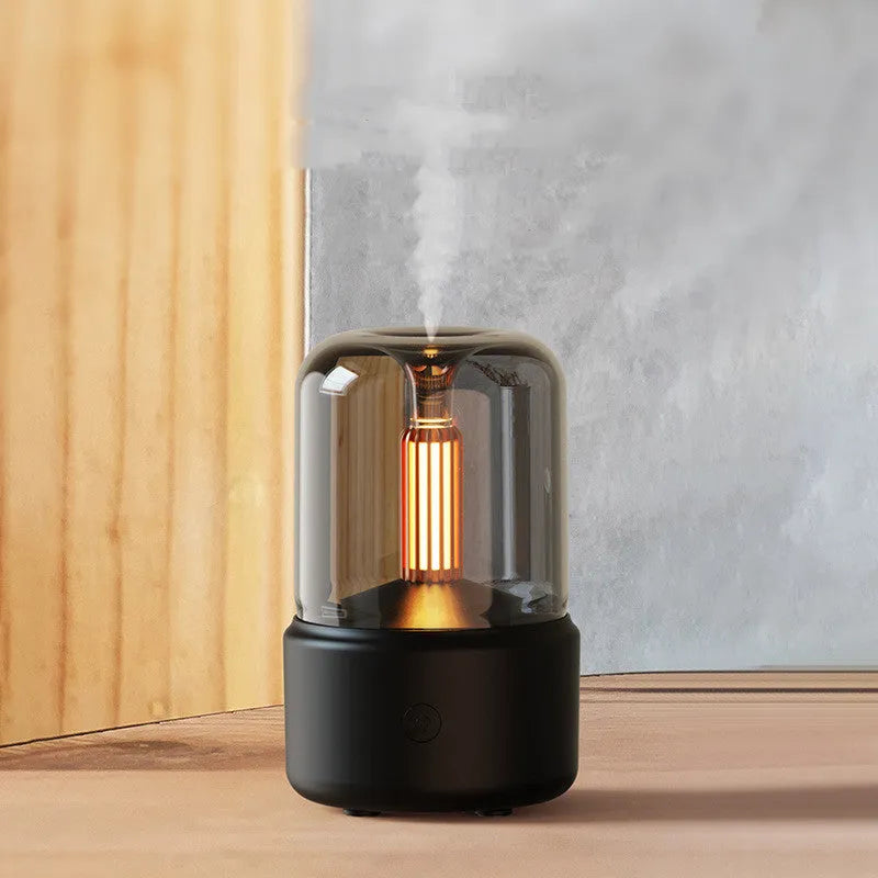 Beige candlelight aroma diffuser with LED night light and 120ml USB humidifier